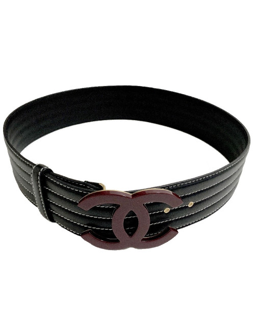 Ceinture CHANEL cuir noir et boucle "CC"