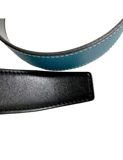 Ceinture tT 80 HERMES reversible box noir et togo bleu