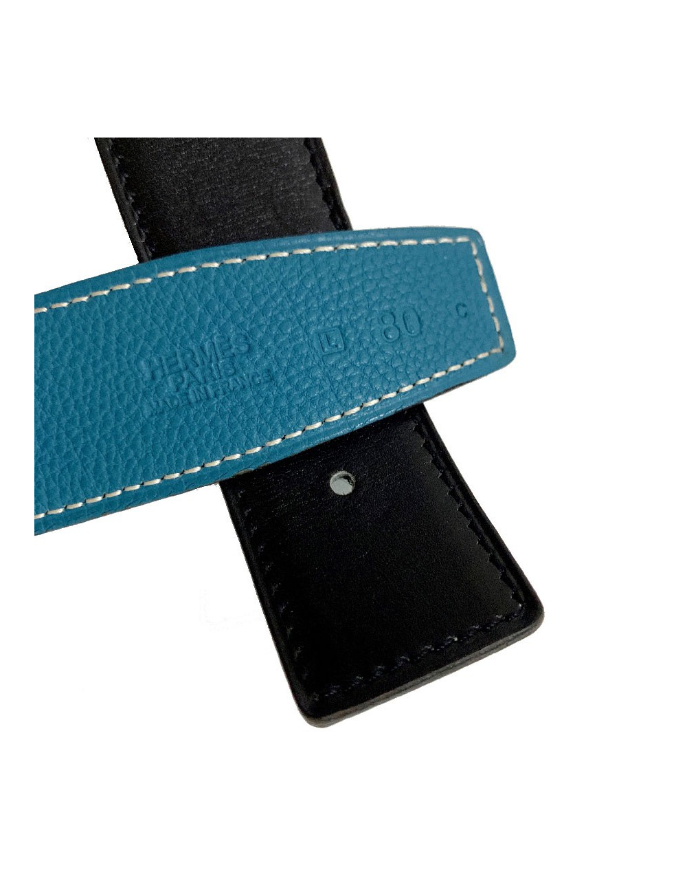 Ceinture tT 80 HERMES reversible box noir et togo bleu