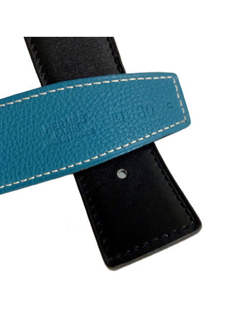 Ceinture tT 80 HERMES reversible box noir et togo bleu