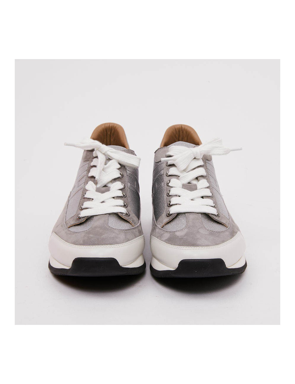 Sneaker "Goal" HERMES T40,5 en veau epsom/ swift gris métallisé