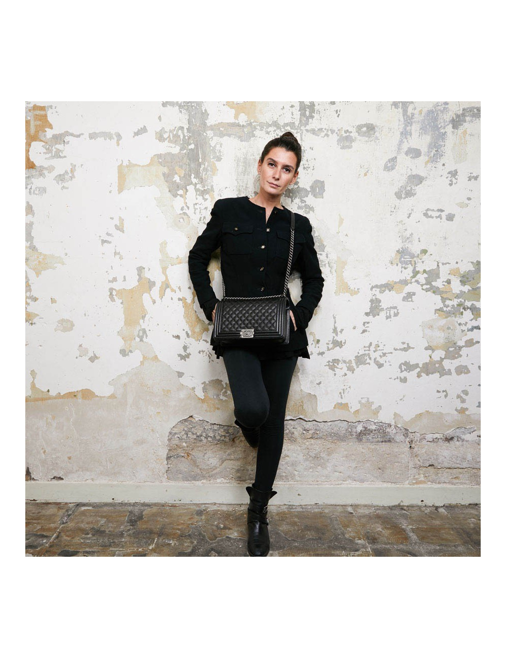 Boy GM CHANEL cuir grainé noir