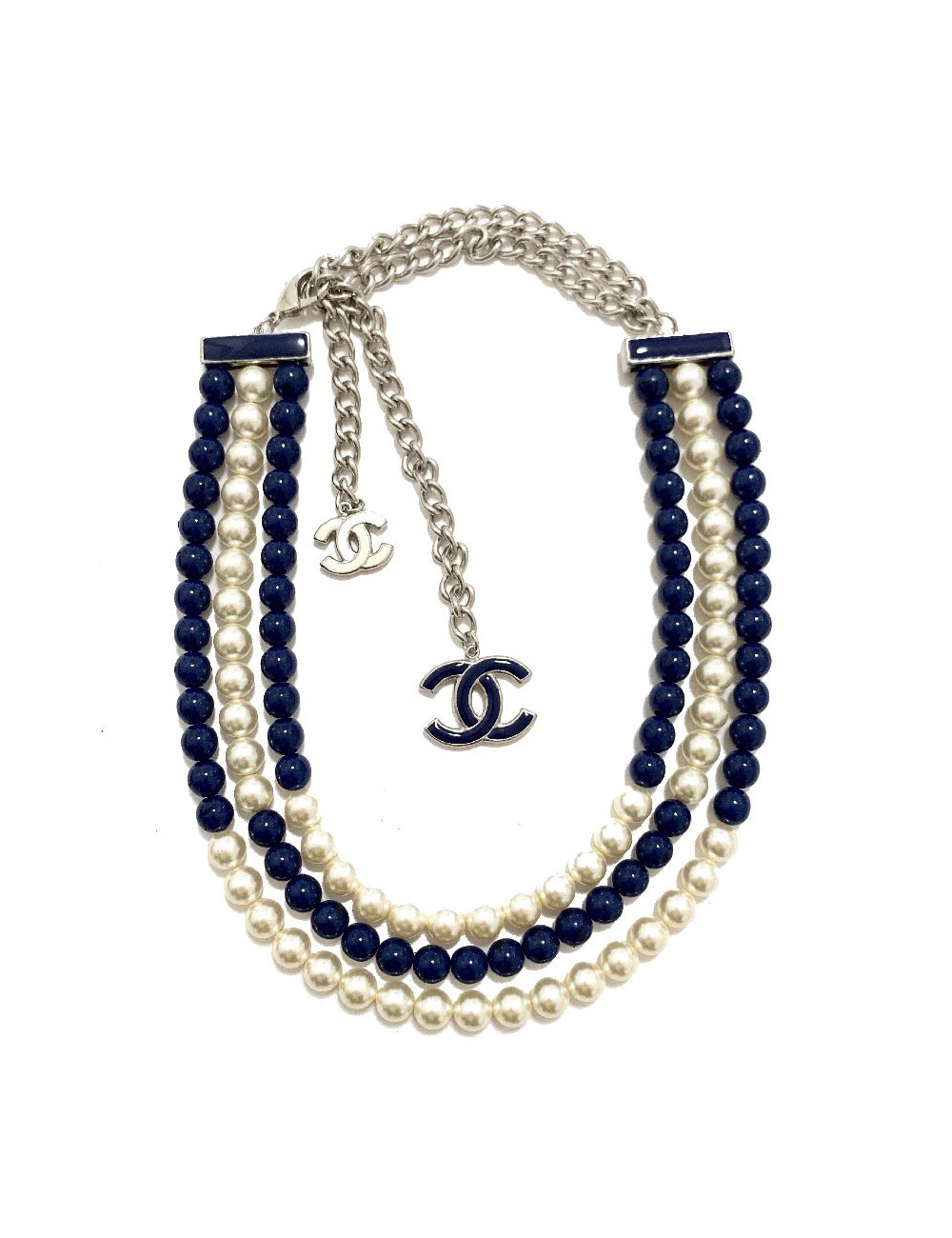 Sautoir CHANEL perles bleues triple rangs