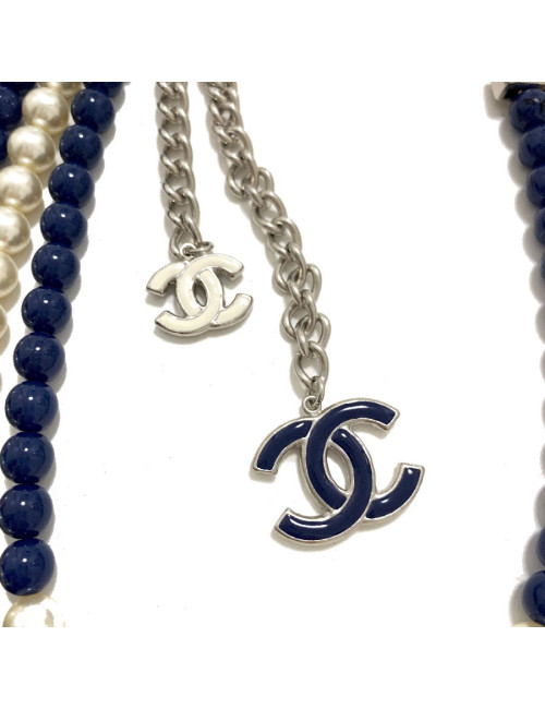 Sautoir CHANEL perles bleues triple rangs