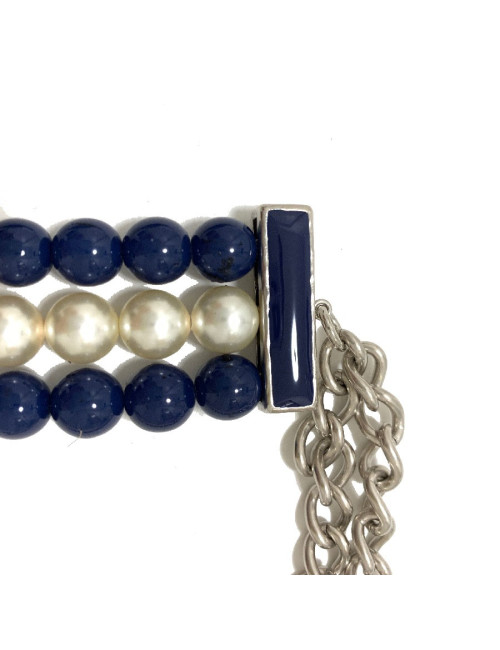 Sautoir CHANEL perles bleues triple rangs