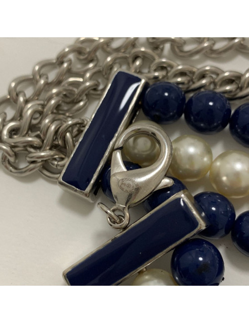 Sautoir CHANEL perles bleues triple rangs