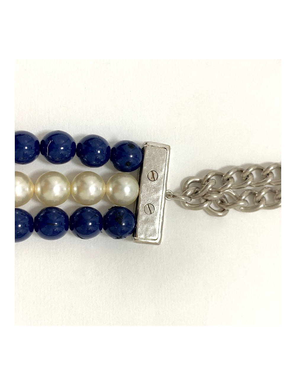 Sautoir CHANEL perles bleues triple rangs