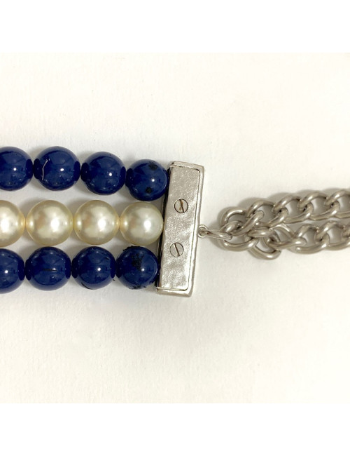 Sautoir CHANEL perles bleues triple rangs