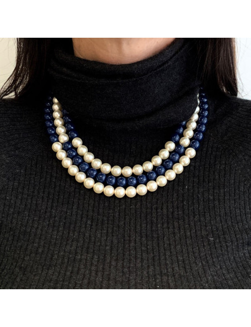 Sautoir CHANEL perles bleues triple rangs