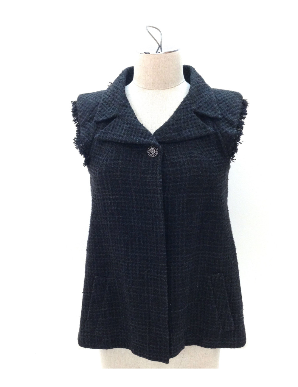 Veste CHANEL sans manches en tweed noir 