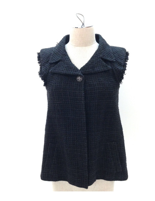Veste CHANEL sans manches en tweed noir 