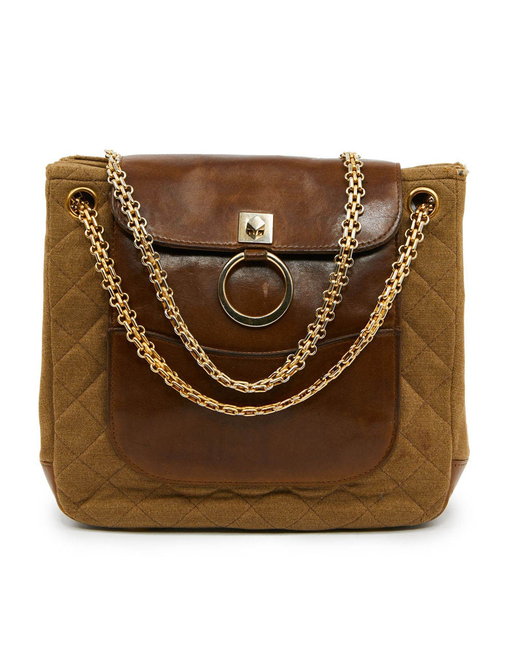 Sac CHANEL toile et cuir beige Vintage