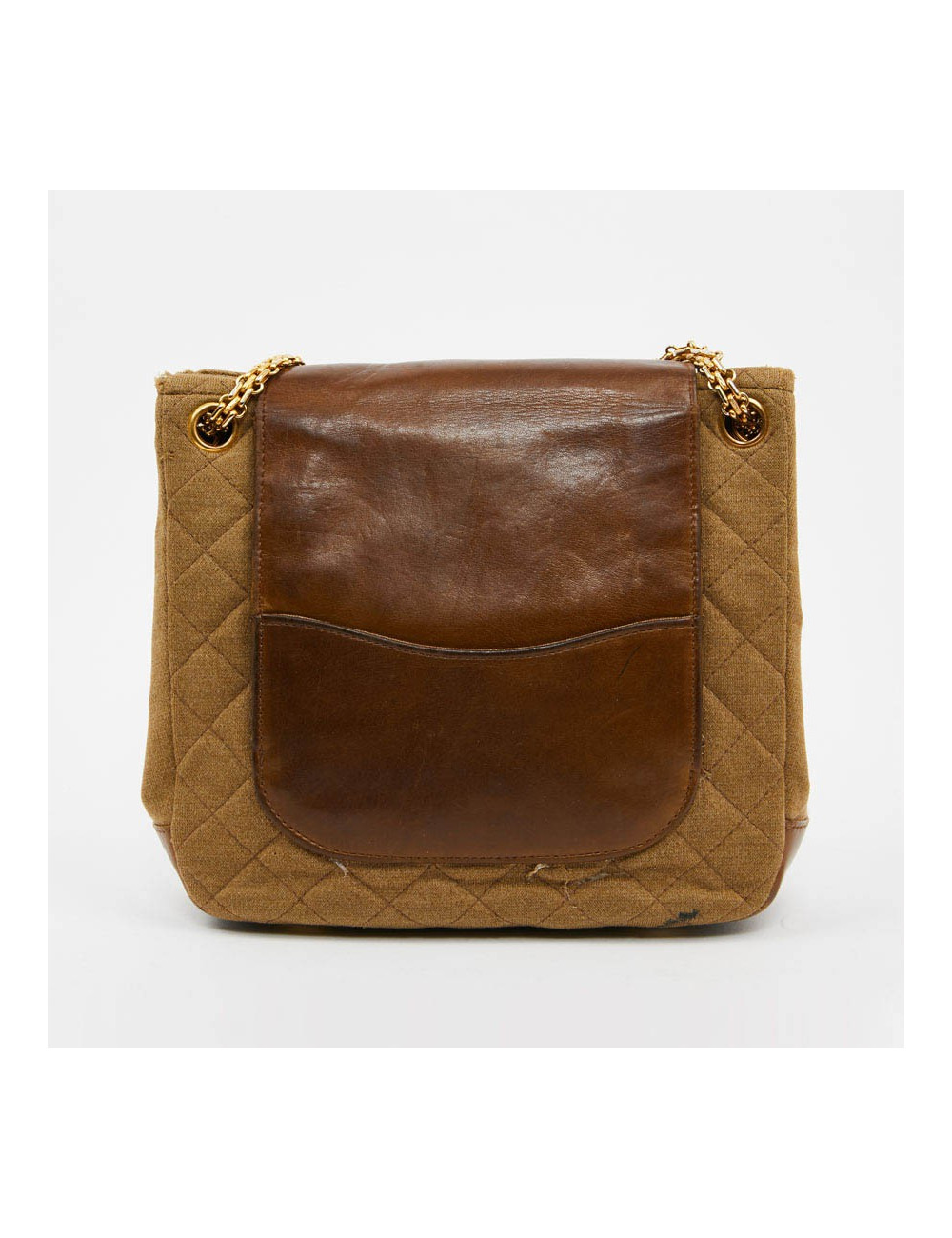 Sac CHANEL toile et cuir beige Vintage