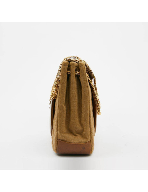 Sac CHANEL toile et cuir beige Vintage