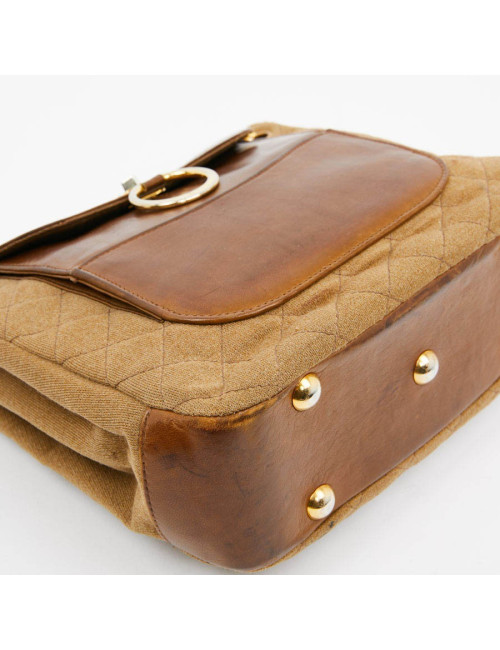 Sac CHANEL toile et cuir beige Vintage