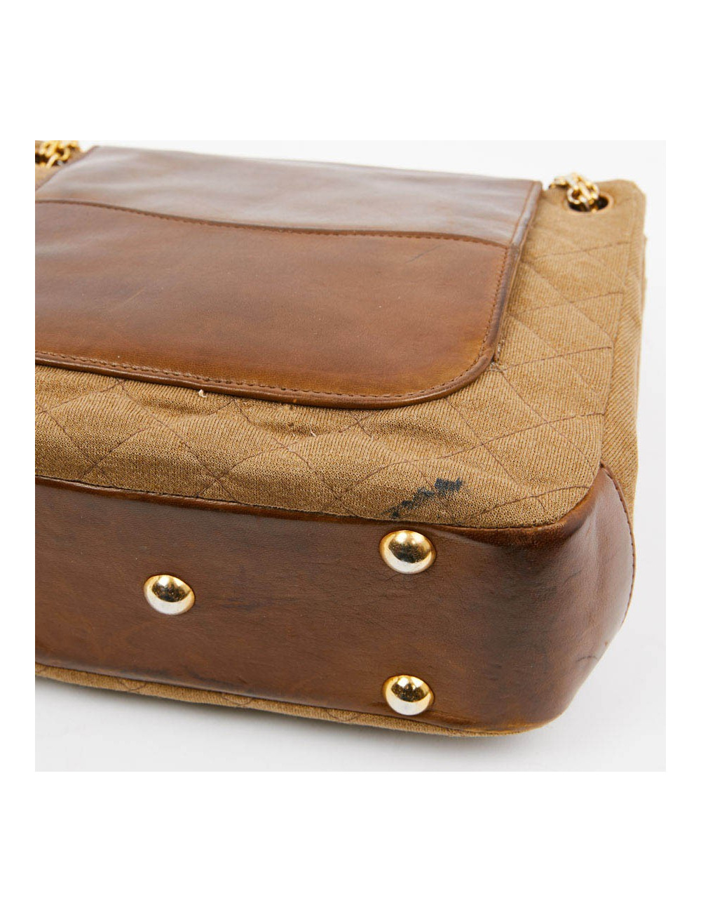 Sac CHANEL toile et cuir beige Vintage