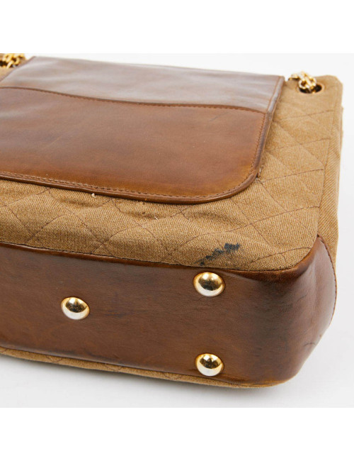 Sac CHANEL toile et cuir beige Vintage