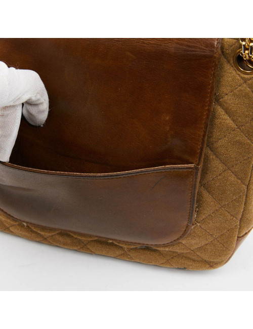 Sac CHANEL toile et cuir beige Vintage