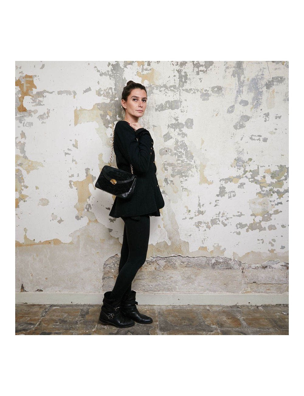 Sac CHANEL Vintage en daim et cuir noir