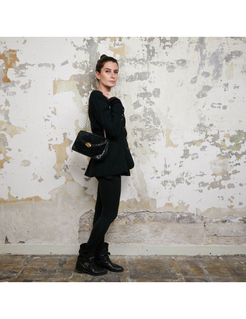 Sac CHANEL Vintage en daim et cuir noir