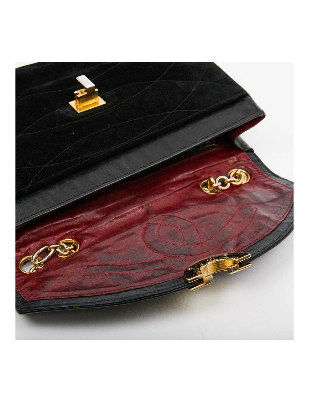 Sac CHANEL Vintage en daim et cuir noir