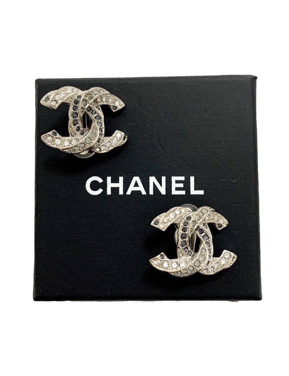 Clip CHANEL CC strass argenté