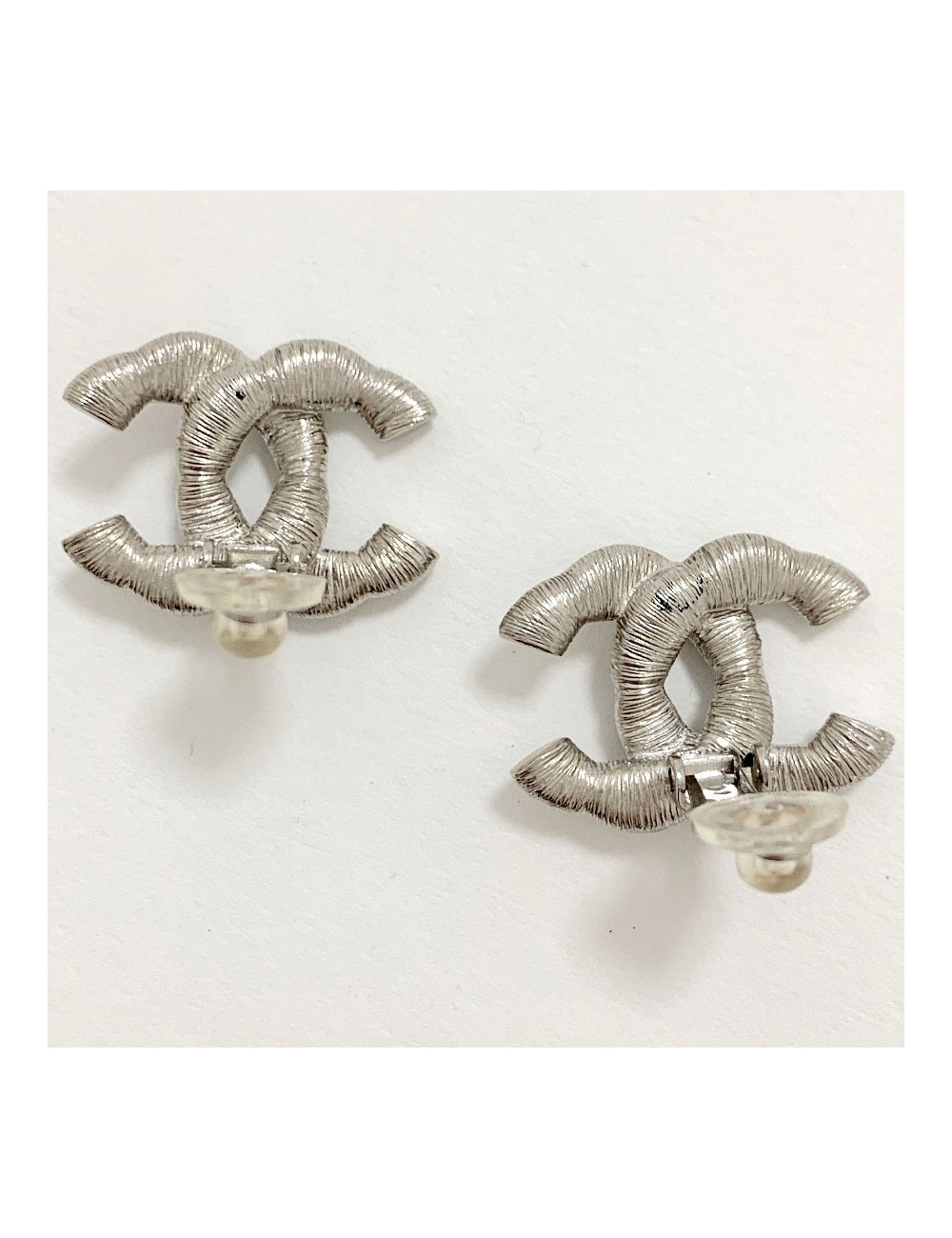 Clip CHANEL CC strass argenté