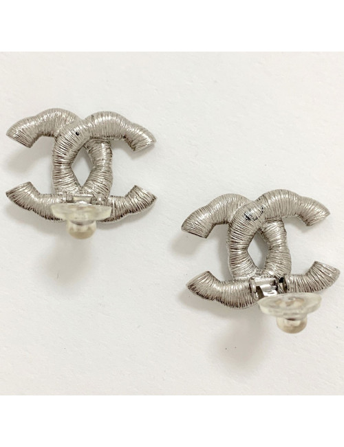 Clip CHANEL CC strass argenté