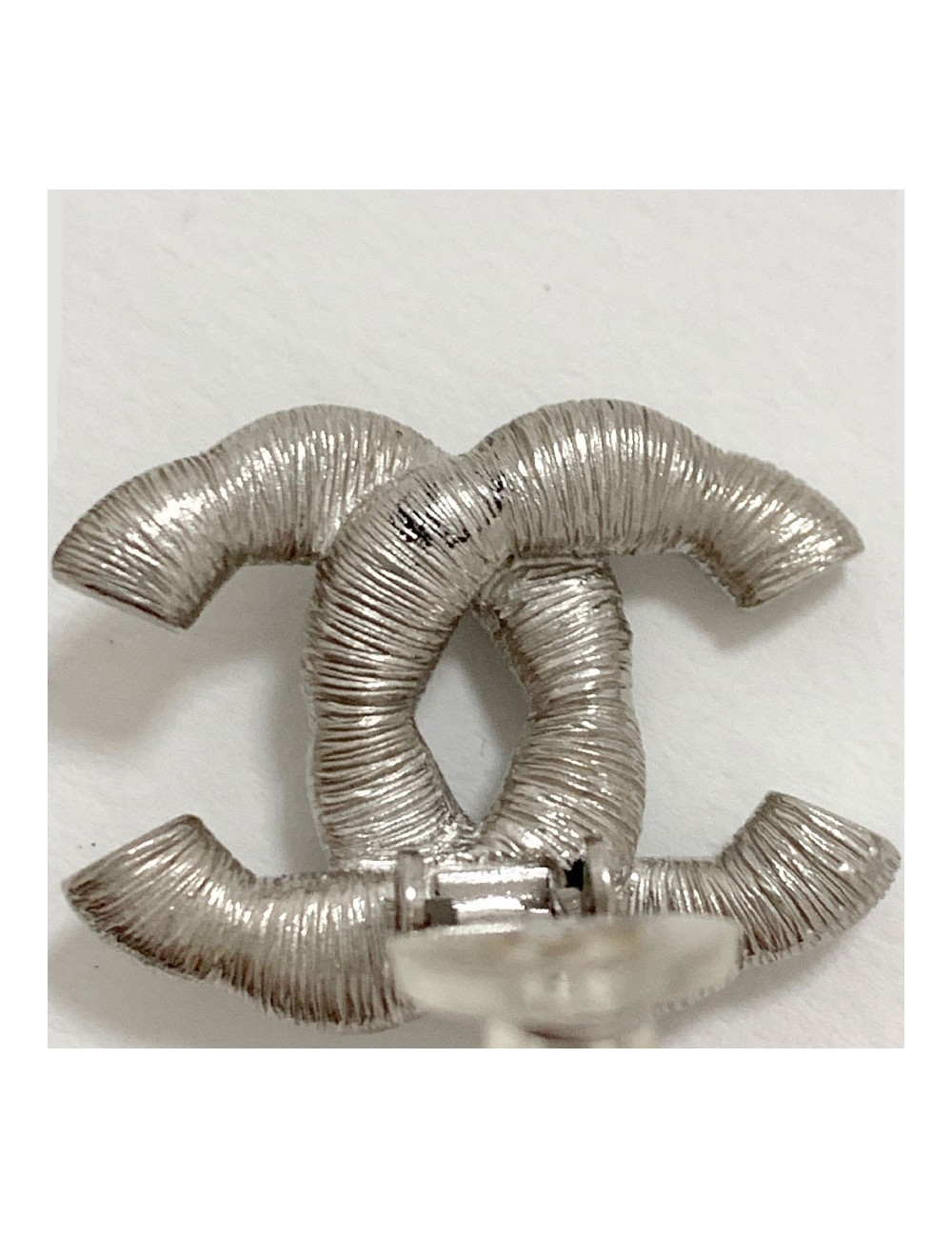 Clip CHANEL CC strass argenté