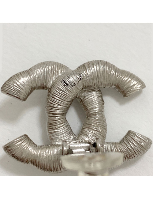 Clip CHANEL CC strass argenté