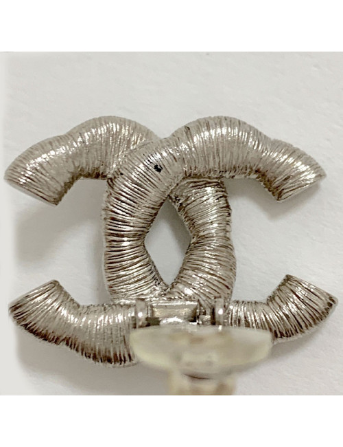 Clip CHANEL CC strass argenté
