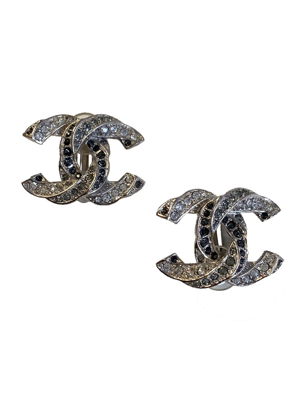 Clip CHANEL CC strass argenté