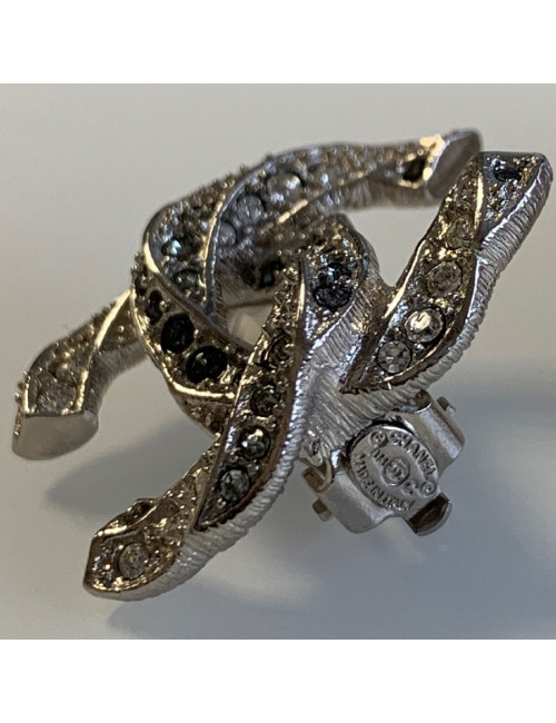 Clip CHANEL CC strass argenté