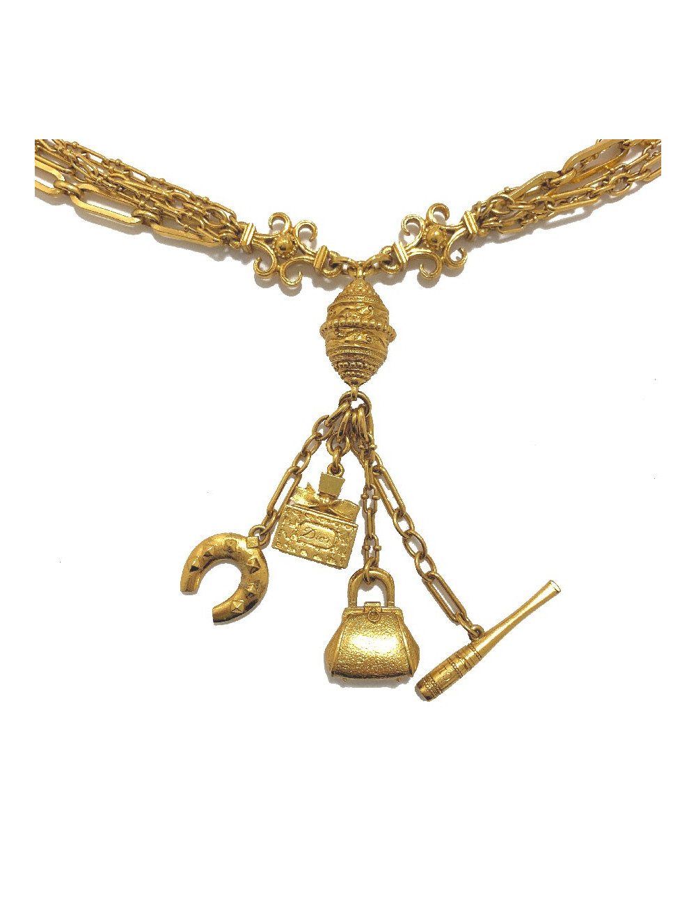 Sautoir CHRISTIAN DIOR multi chaines et breloques dorées