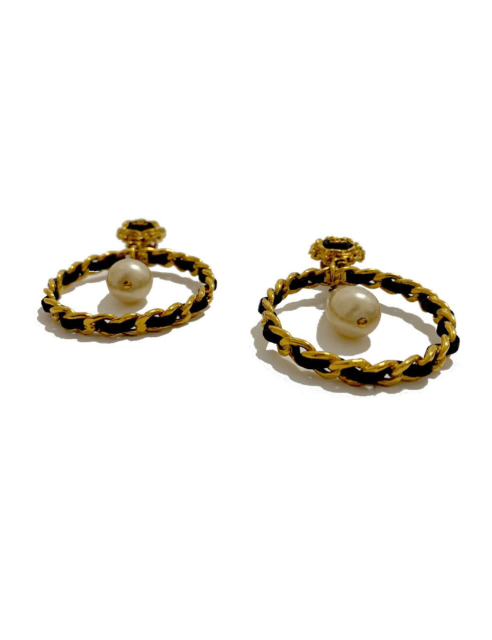 Boucle d’oreille chanel chaine et cuir