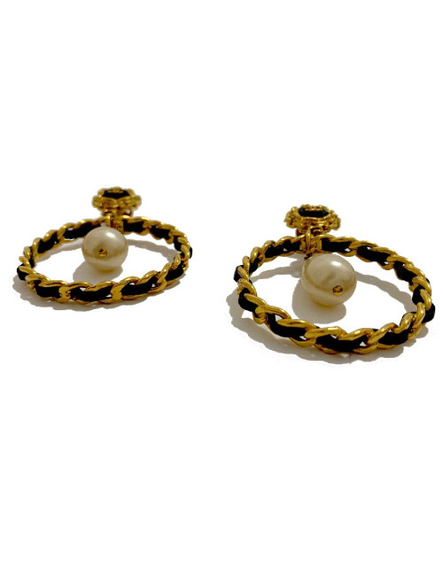 Boucle d’oreille chanel chaine et cuir