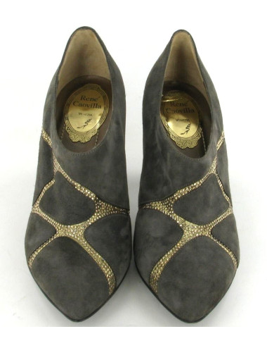 Boots René Caovilla en daim gris et strass dorés T 36