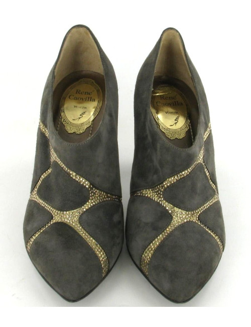 Boots René Caovilla en daim gris et strass dorés T 36