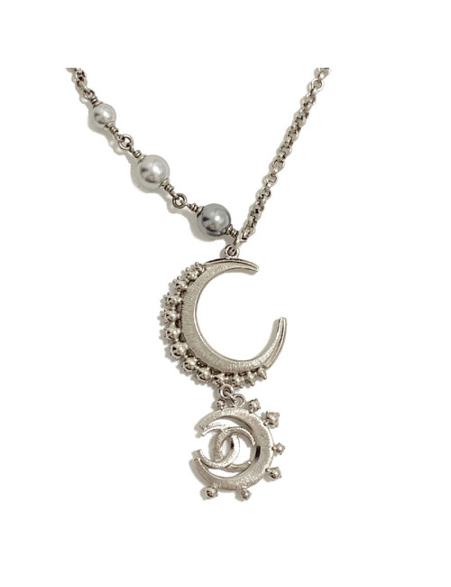 Sautoir CHANEL métal argent et strass