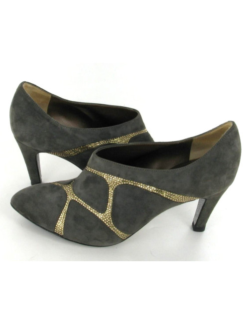 Boots René Caovilla en daim gris et strass dorés T 36