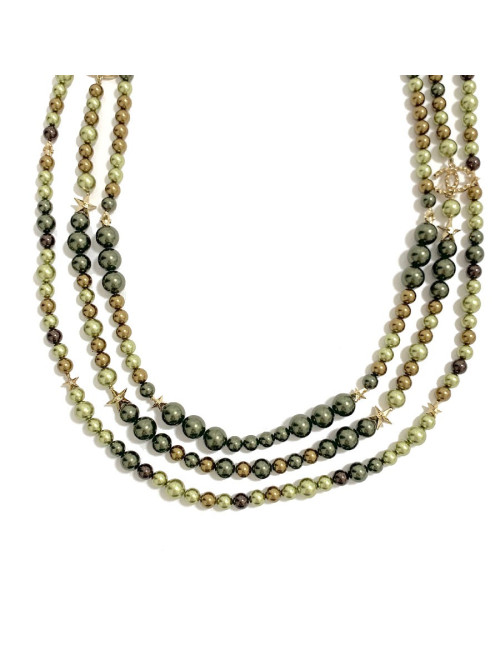 Sautoir CHANEL perles kaki triple rangs