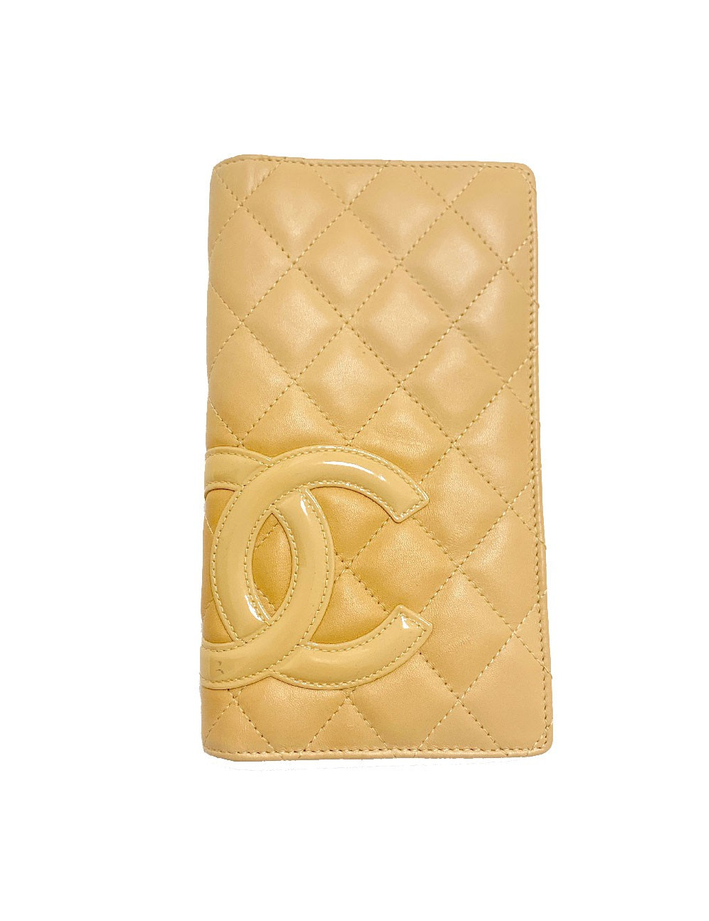 Portefeuille CHANEL cuir d'agneau beige matelassé