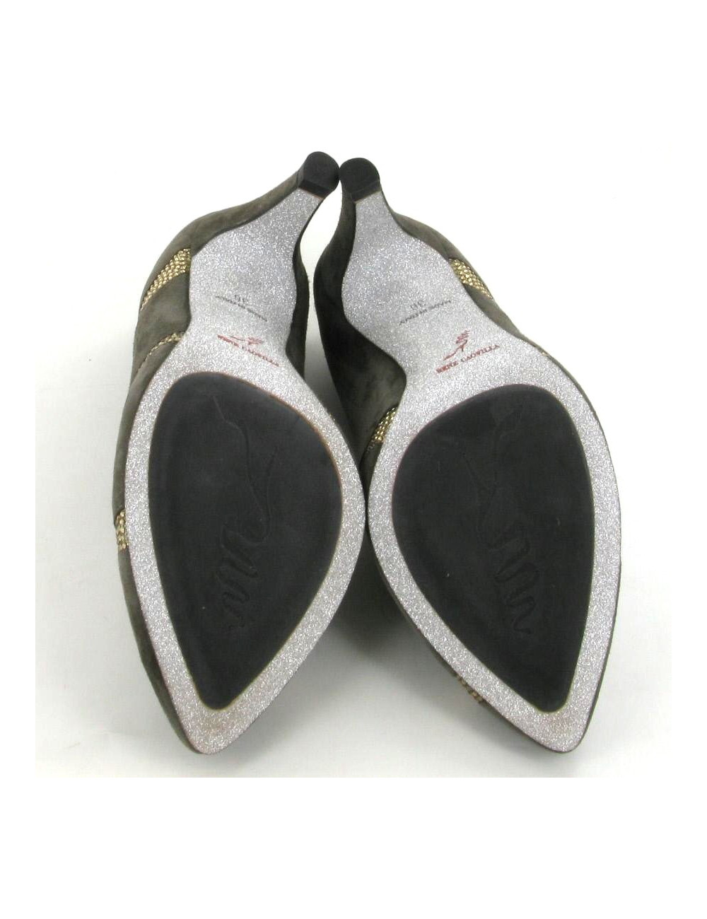 Boots René Caovilla en daim gris et strass dorés T 36