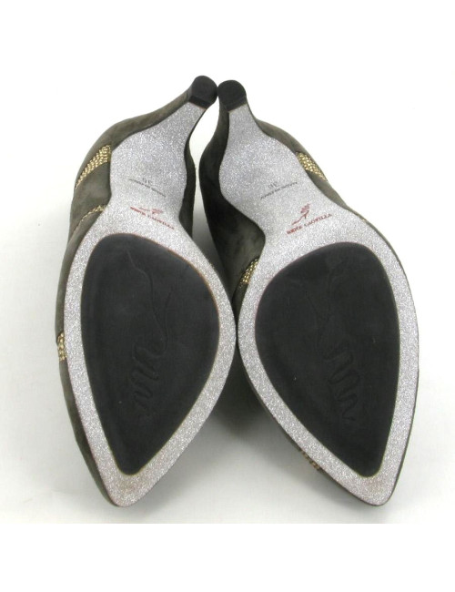 Boots René Caovilla en daim gris et strass dorés T 36