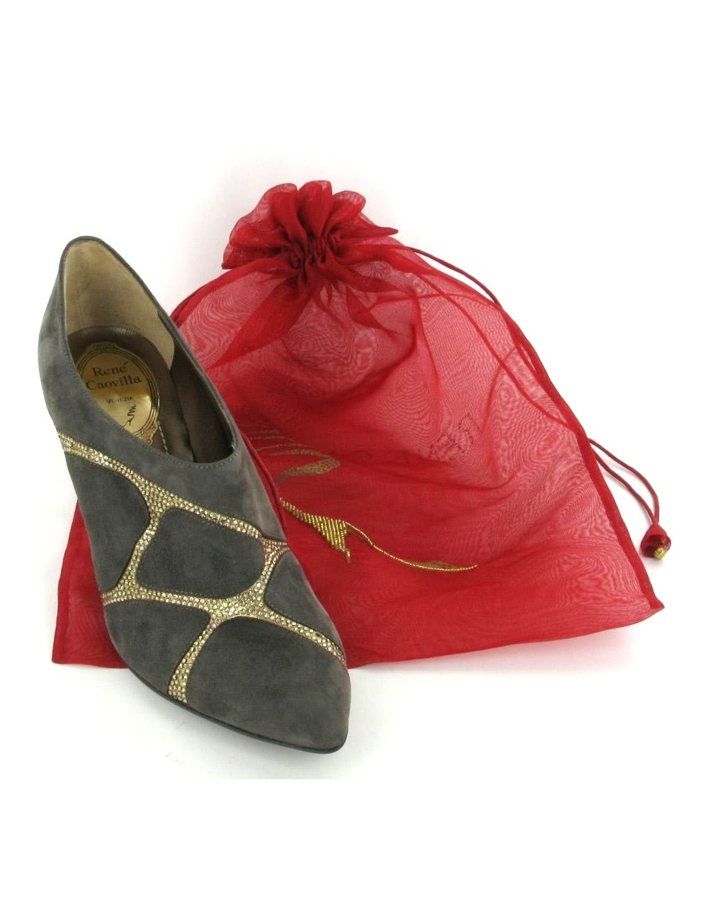 Boots René Caovilla en daim gris et strass dorés T 36