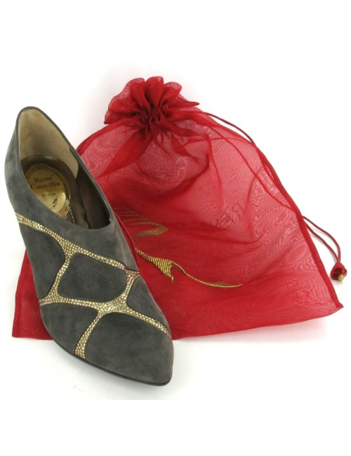 Boots René Caovilla en daim gris et strass dorés T 36