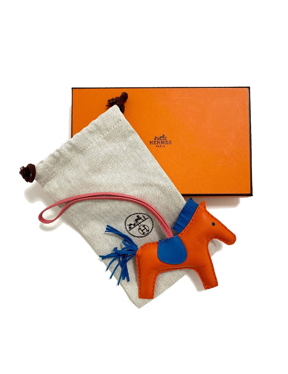 Charm HERMES Rodéo en cuir d'agneau orange