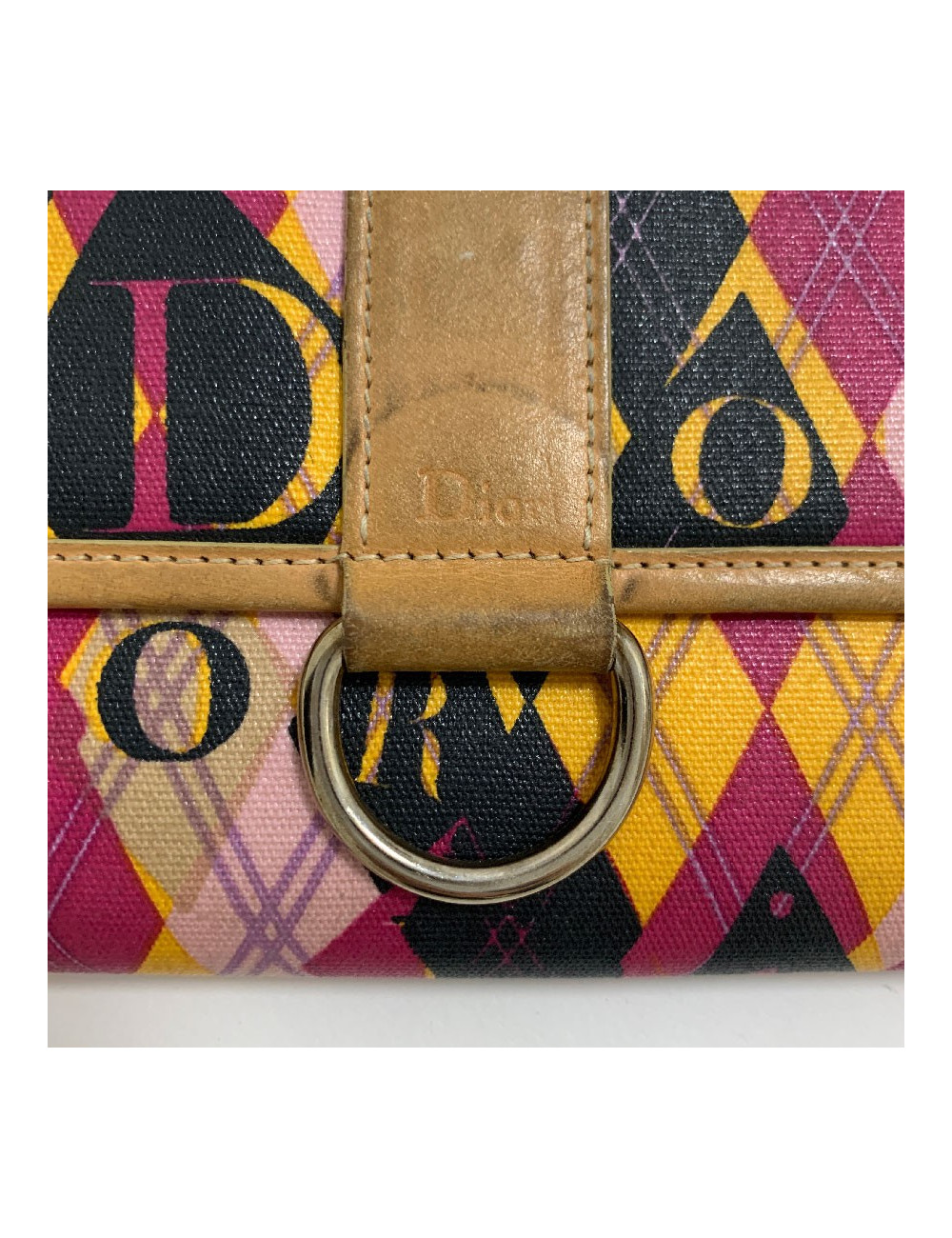 Portefeuille DIOR toile et cuir imprimé écossais vintage