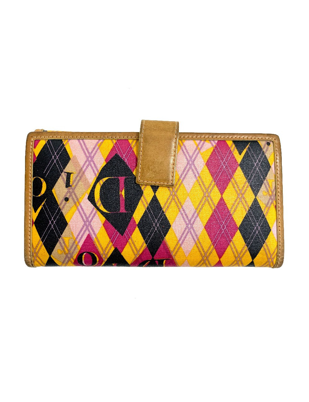 Portefeuille DIOR toile et cuir imprimé écossais vintage