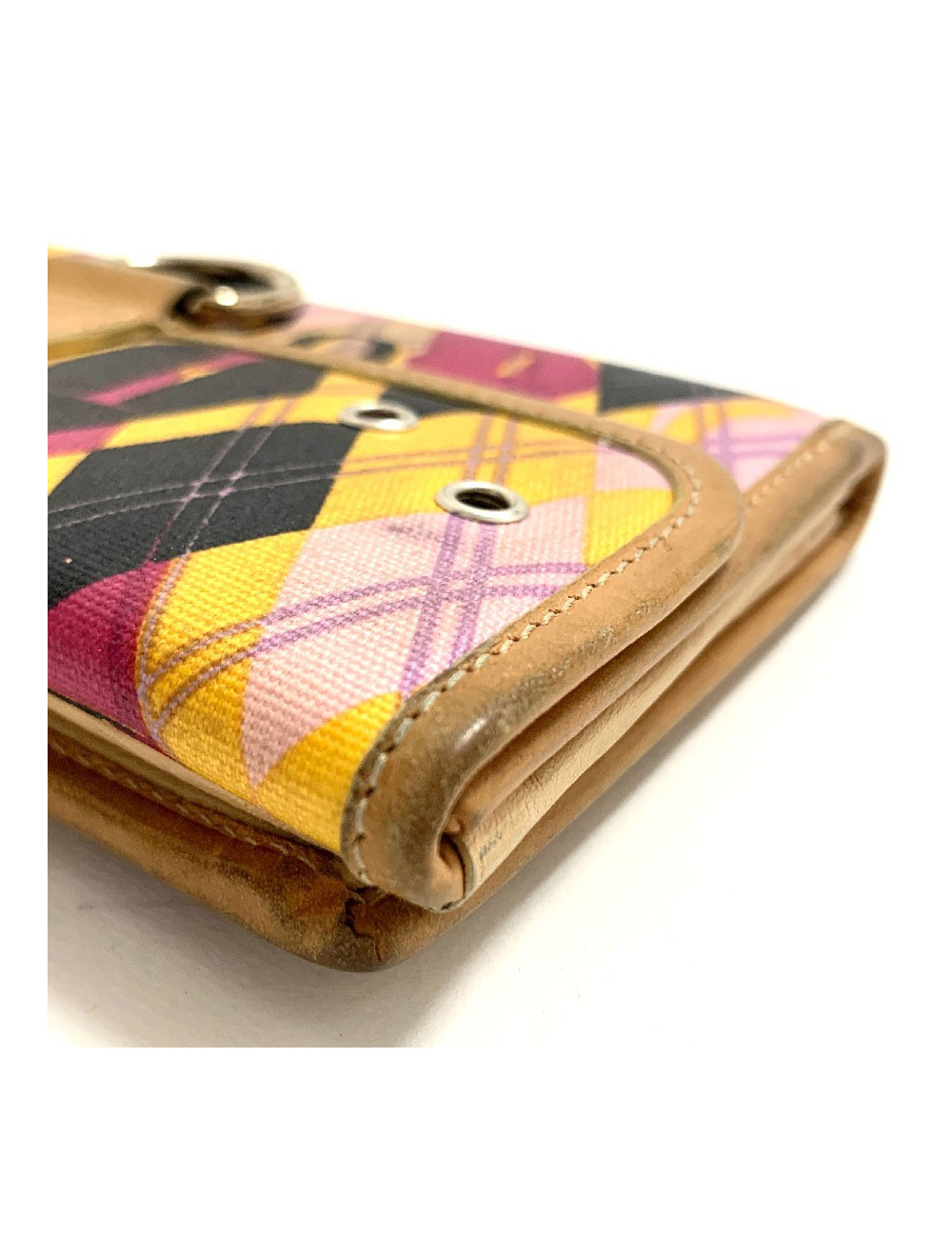 Portefeuille DIOR toile et cuir imprimé écossais vintage